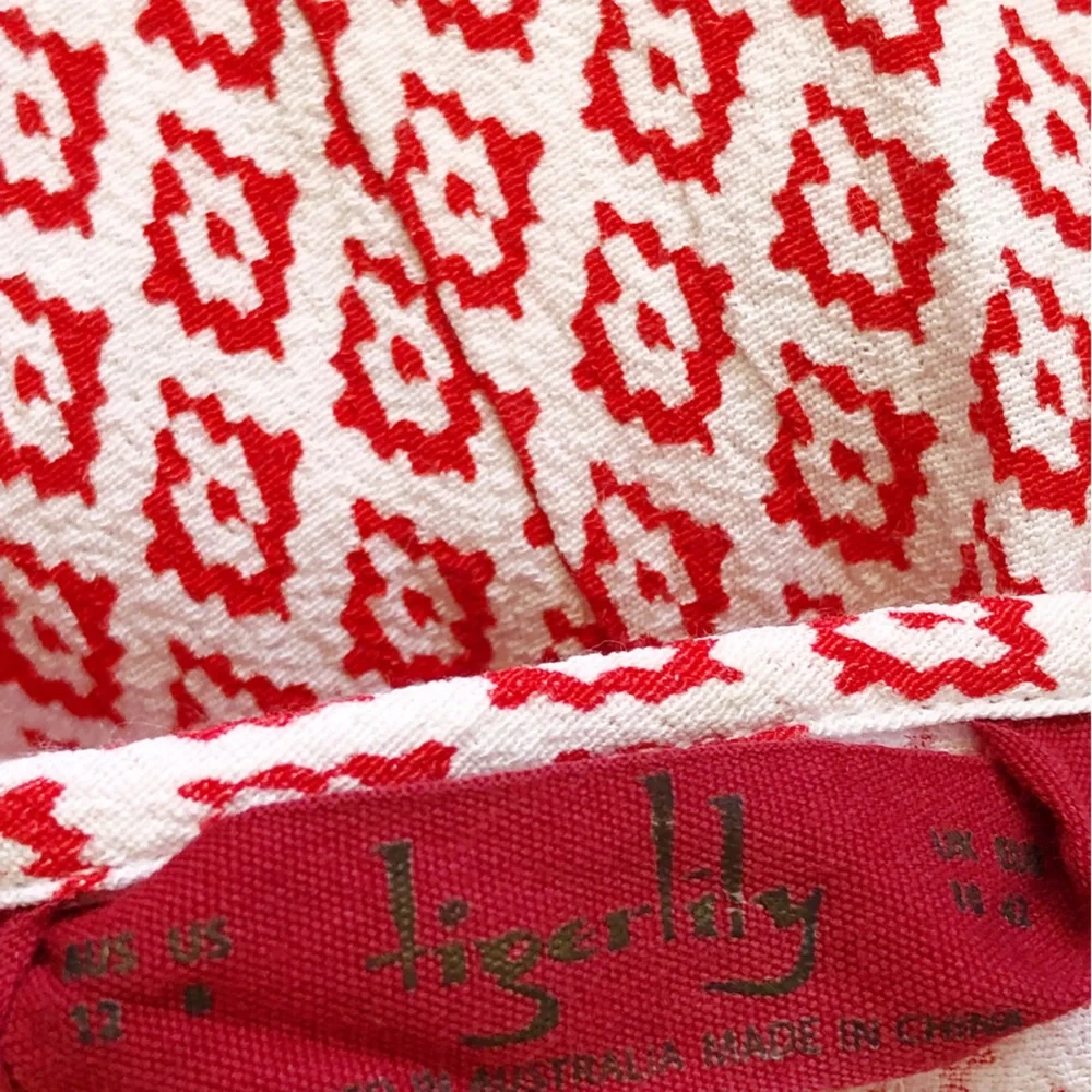 TIGERLILY Size 12 Red White Aztec Print Slip Mini Dress Summer Beach Ruffle Boho - Picture 9 of 9